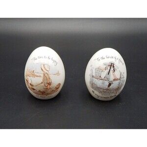 Holly Hobbie Ceramic Egg Shaped Pair 1973 Lot of 2 Japan World Wide Arts